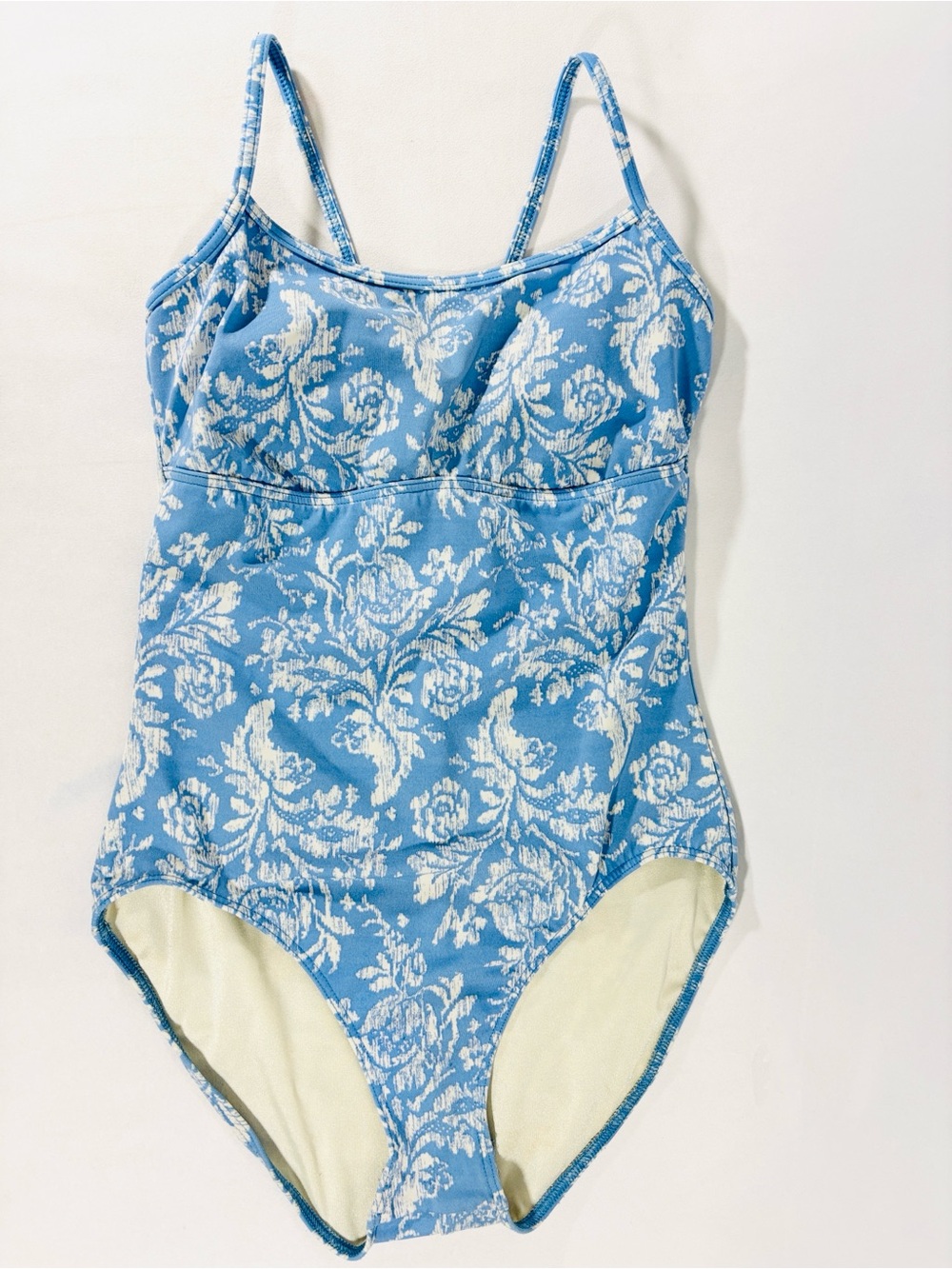 Vintage Lands' End Blue Tropical Floral One Piece Built In Bra Size 8